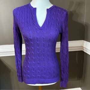 Ralph Lauren Purple V-Neck Cable Knit Sweater